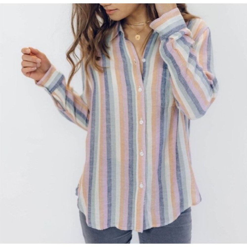 Rails Charli Linen Blend Rainbow Long Sleeve Butt… - image 1